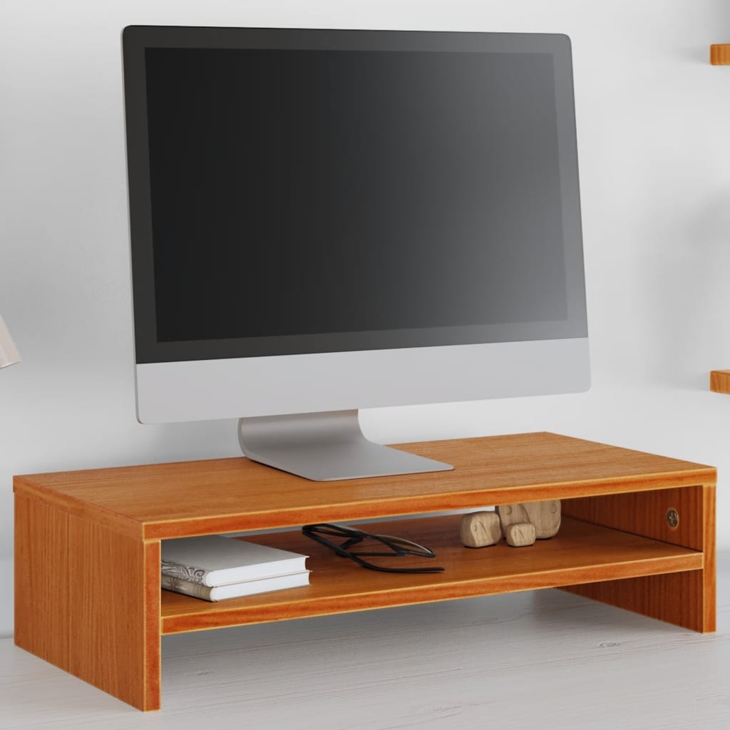 VidaXL Monitorstandaard 50x24x13 cm massief grenenhout wasbruin