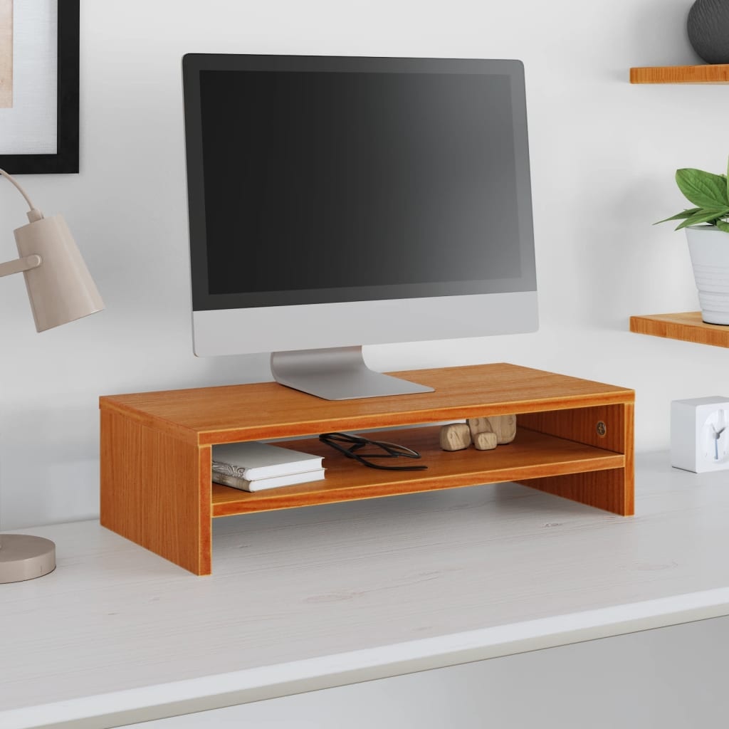 VidaXL Monitorstandaard 50x24x13 cm massief grenenhout wasbruin