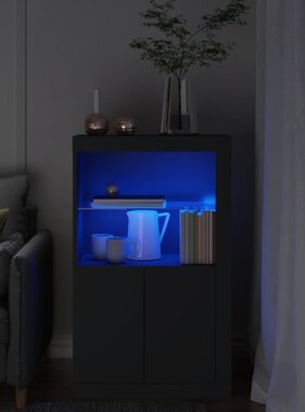 VidaXL Bijzetkast met LED-verlichting bewerkt hout zwart