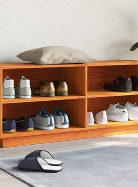 VidaXL Schoenenkast 110x34x45 cm massief grenenhout wasbruin