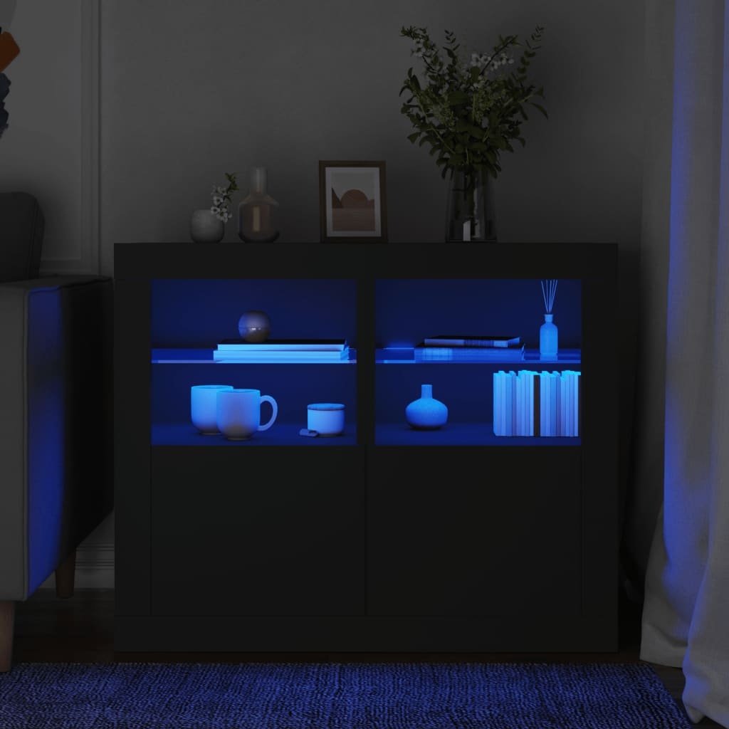 VidaXL Bijzetkastjes met LED-verlichting 2 st bewerkt hout zwart