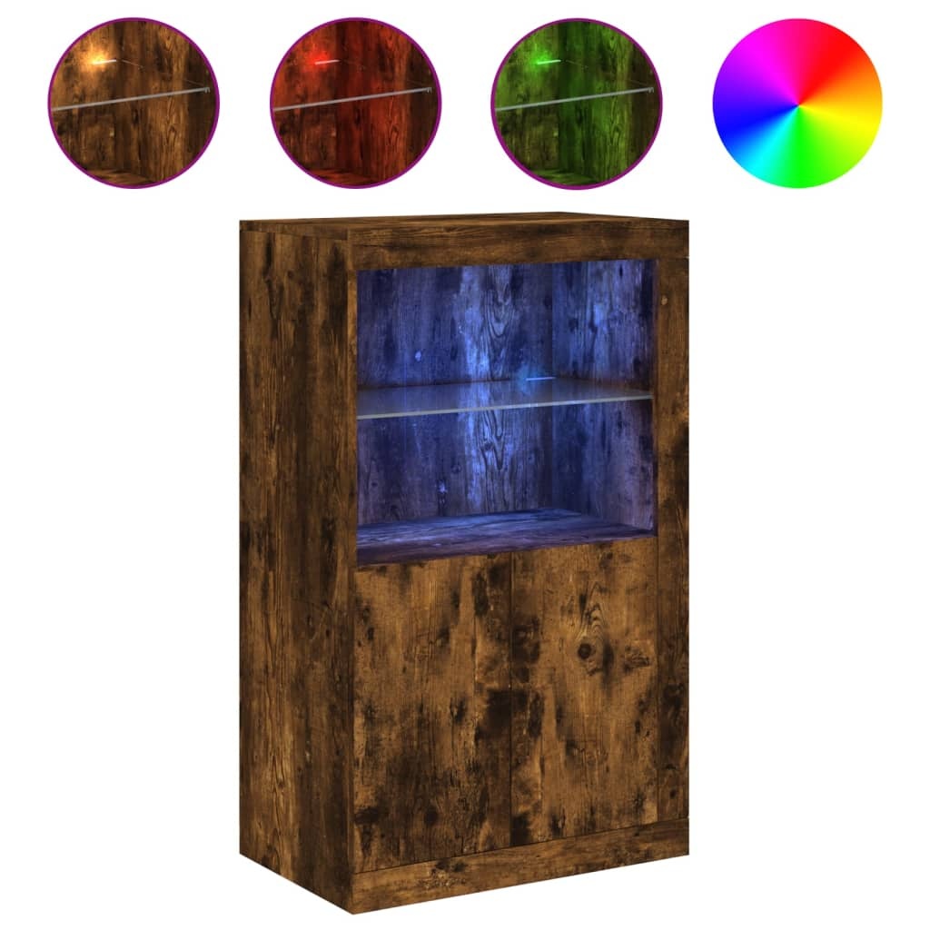 VidaXL Bijzetkast met LED bewerkt hout gerookt eikenkleurig