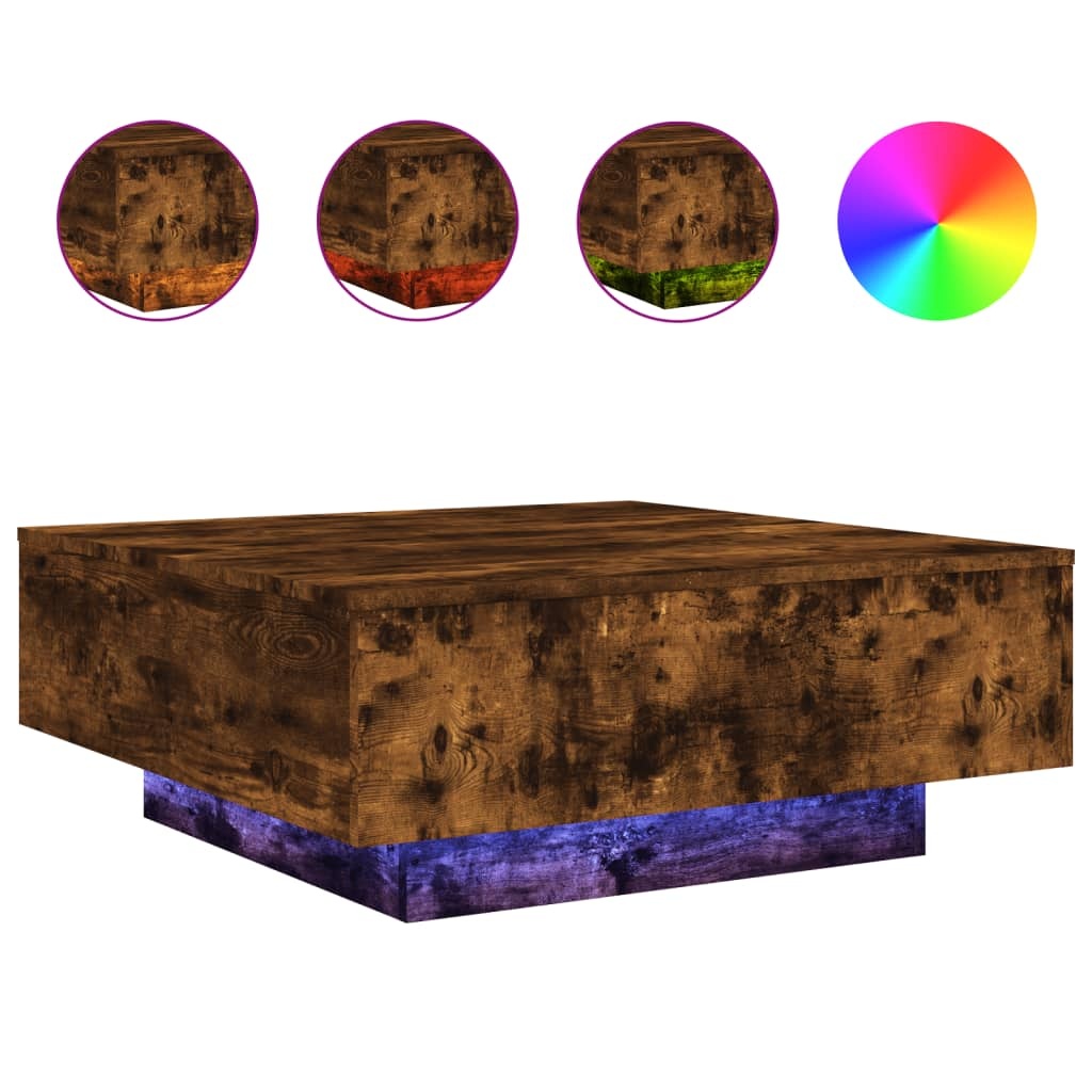 VidaXL Salontafel met LED-verlichting 80x80x31 cm gerookt eikenkleurig