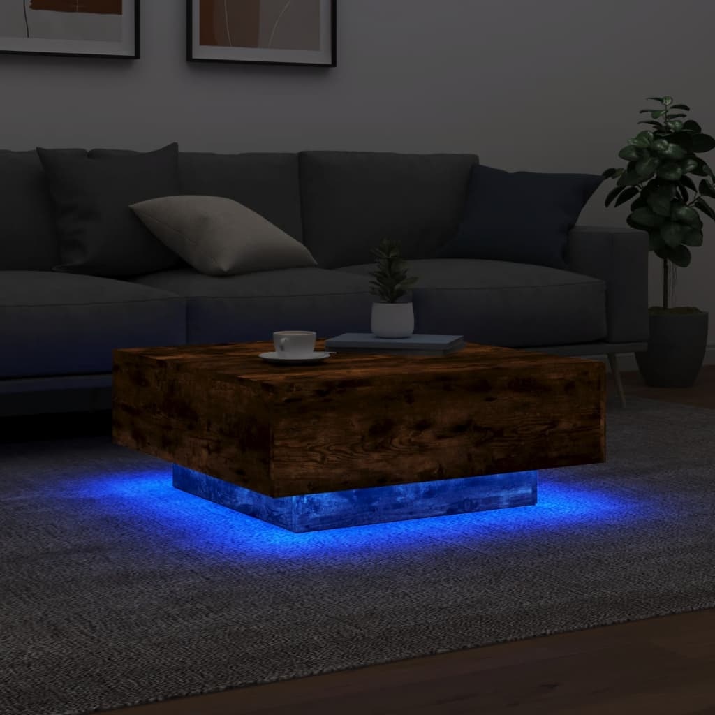 VidaXL Salontafel met LED-verlichting 80x80x31 cm gerookt eikenkleurig