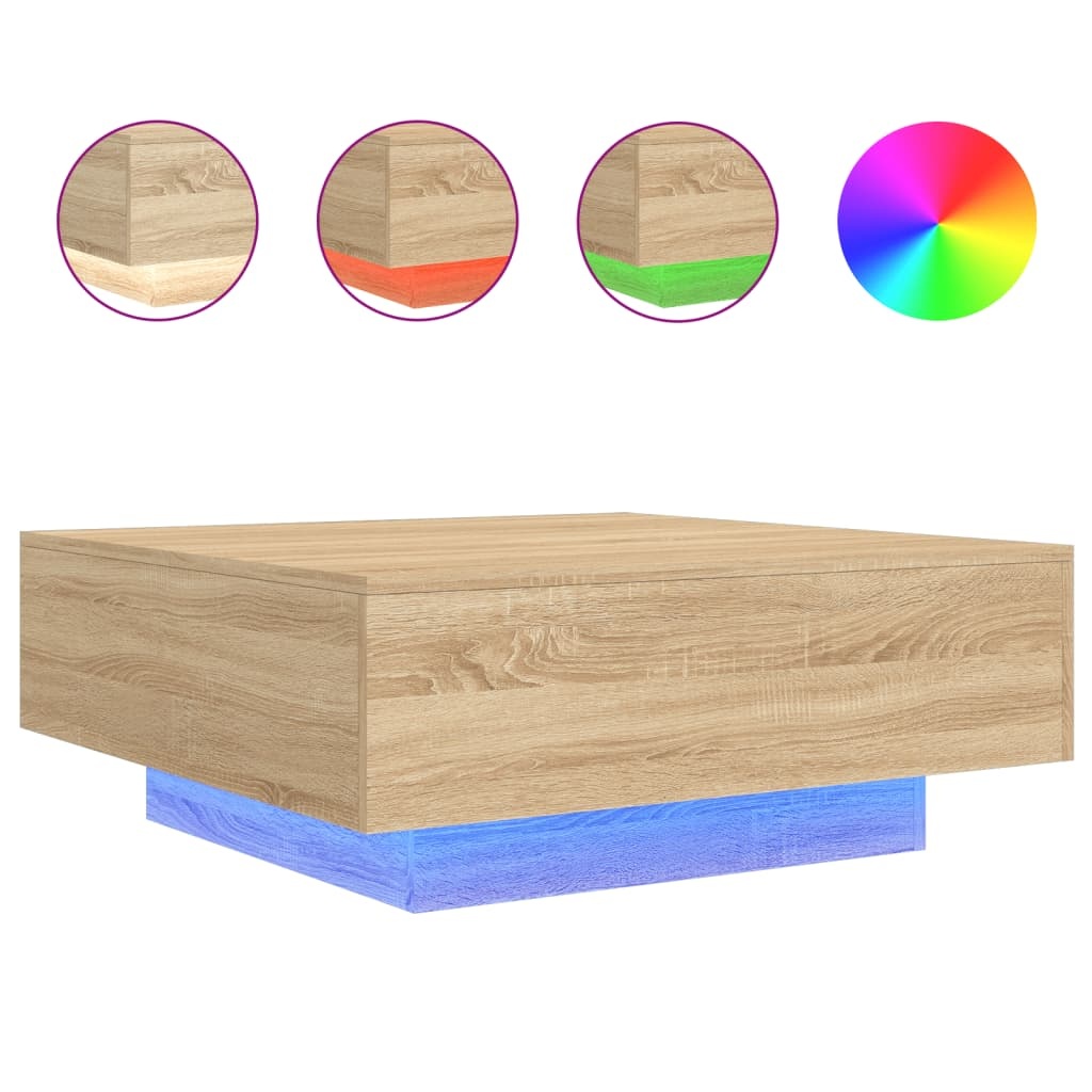 VidaXL Salontafel met LED-verlichting 80x80x31 cm sonoma eikenkleurig