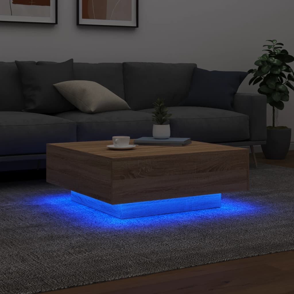 VidaXL Salontafel met LED-verlichting 80x80x31 cm sonoma eikenkleurig