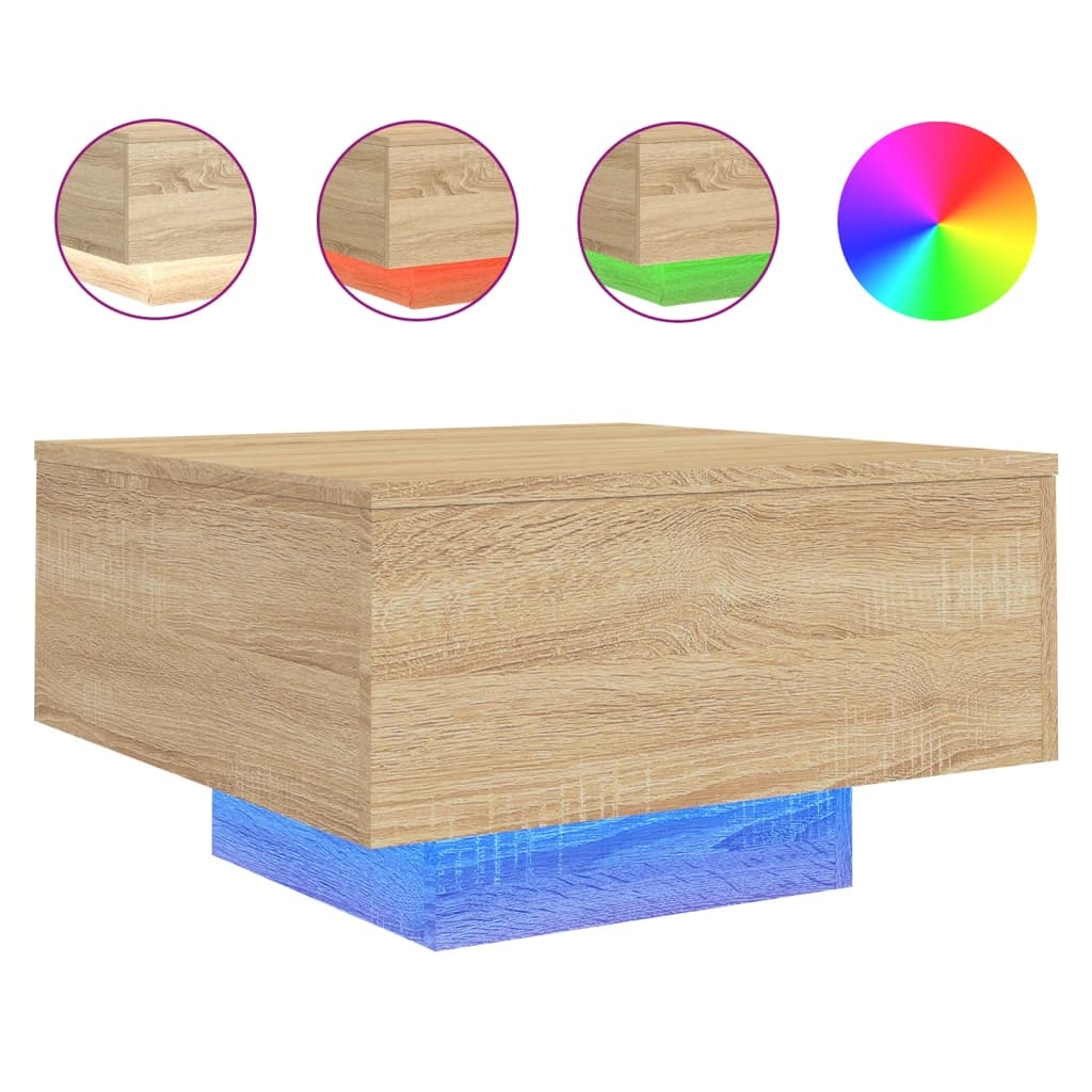 VidaXL Salontafel met LED-verlichting 55x55x31 cm sonoma eikenkleurig
