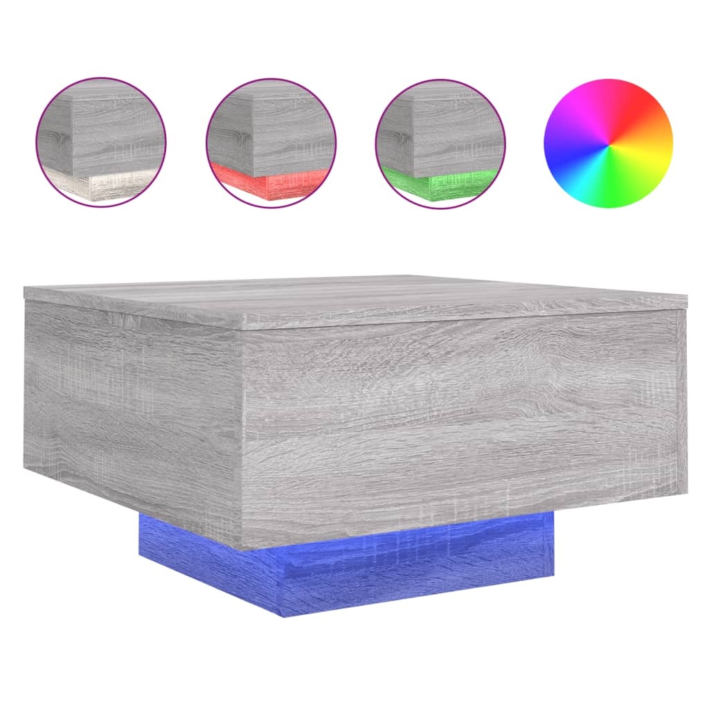 VidaXL Salontafel met LED-verlichting 55x55x31 cm grijs sonoma eiken