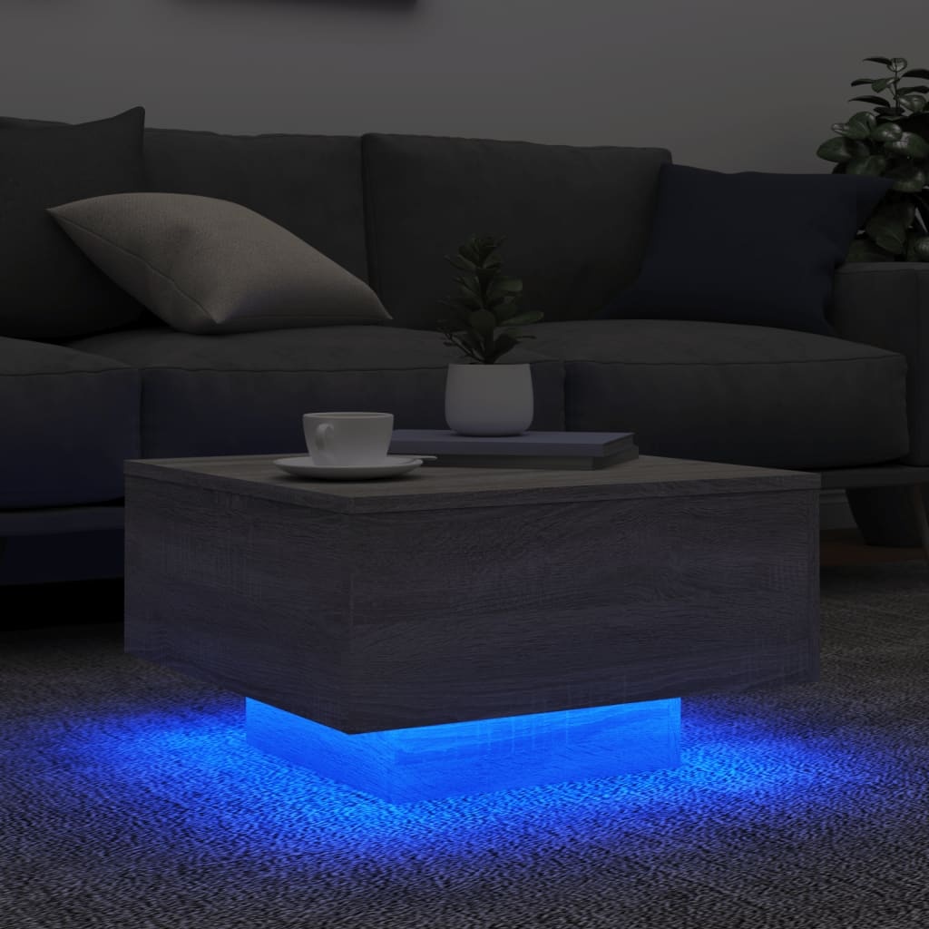 VidaXL Salontafel met LED-verlichting 55x55x31 cm grijs sonoma eiken