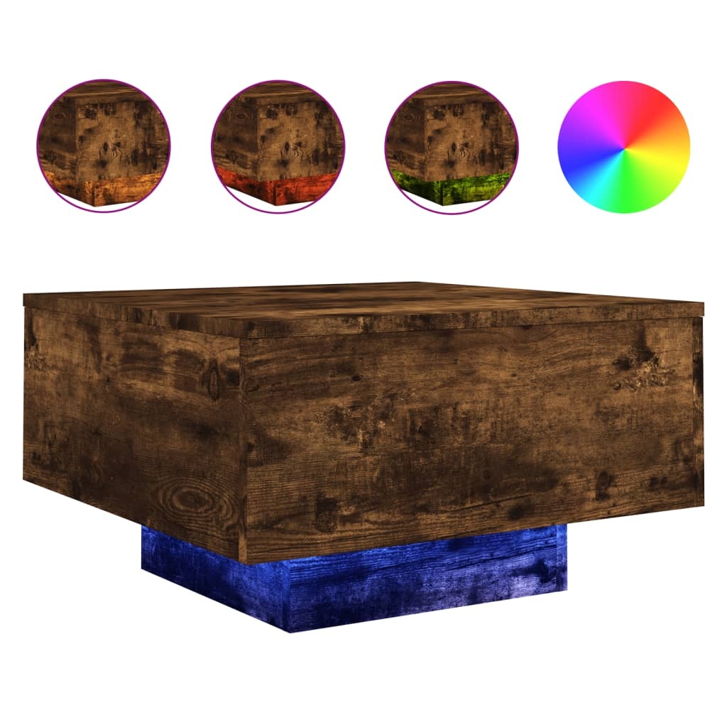 VidaXL Salontafel met LED-verlichting 55x55x31 cm gerookt eikenkleurig