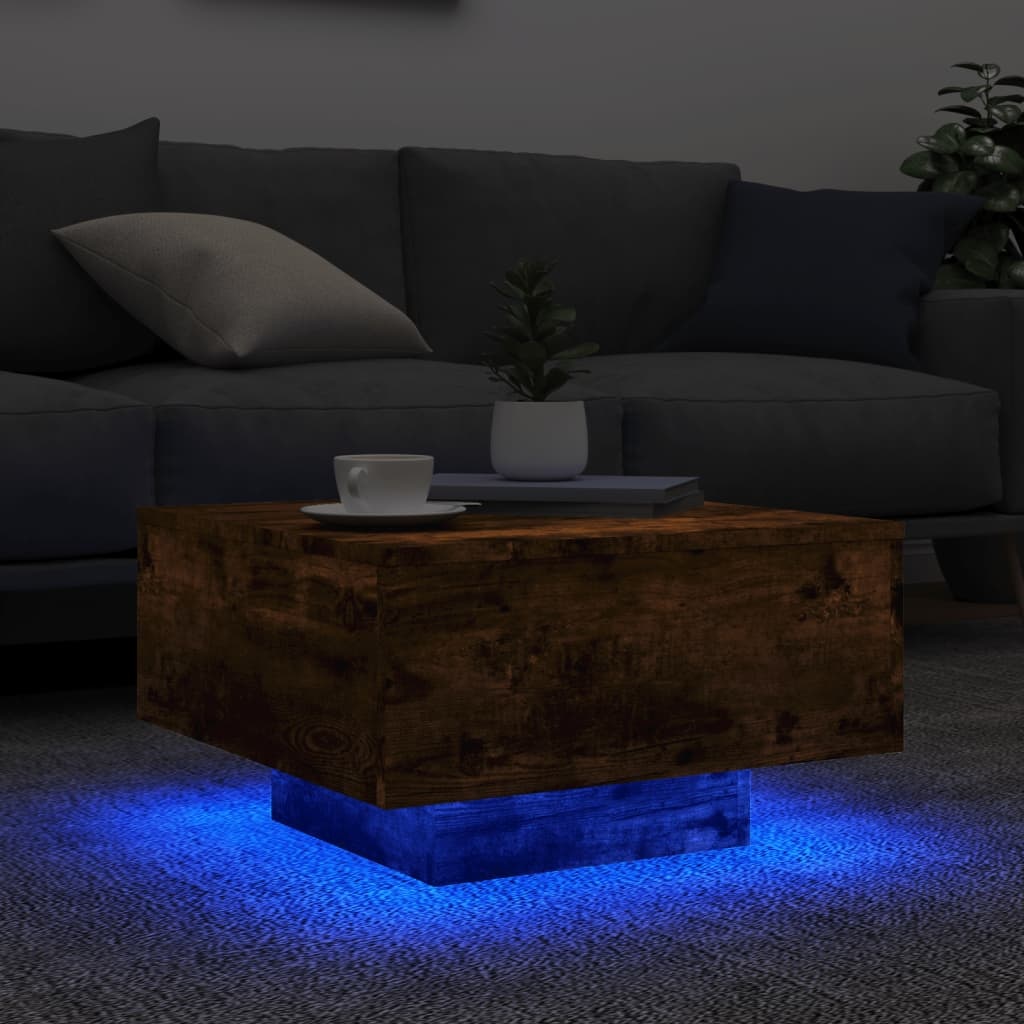 VidaXL Salontafel met LED-verlichting 55x55x31 cm gerookt eikenkleurig
