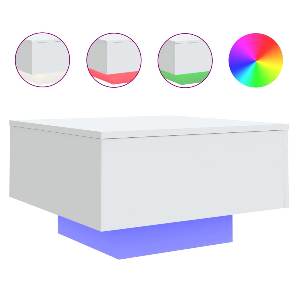 VidaXL Salontafel met LED-verlichting 55x55x31 cm wit