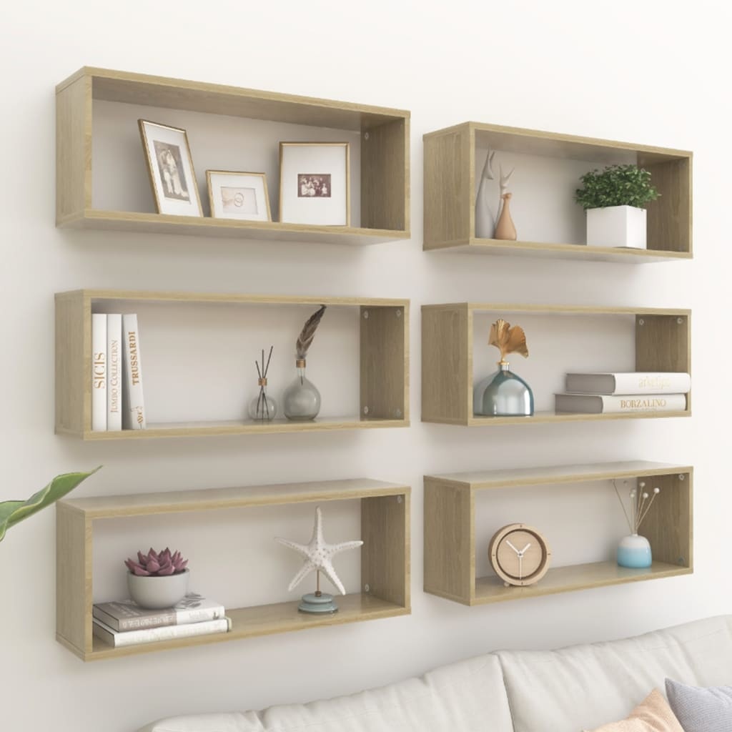 VidaXL Wandschappen kubus 6 st 60x15x23 cm bewerkt hout sonoma eiken