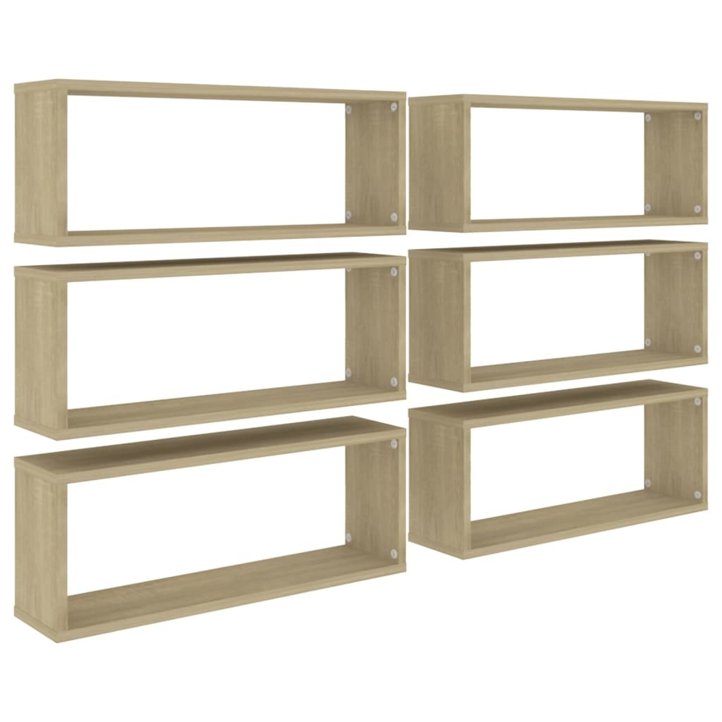 VidaXL Wandschappen kubus 6 st 60x15x23 cm bewerkt hout sonoma eiken