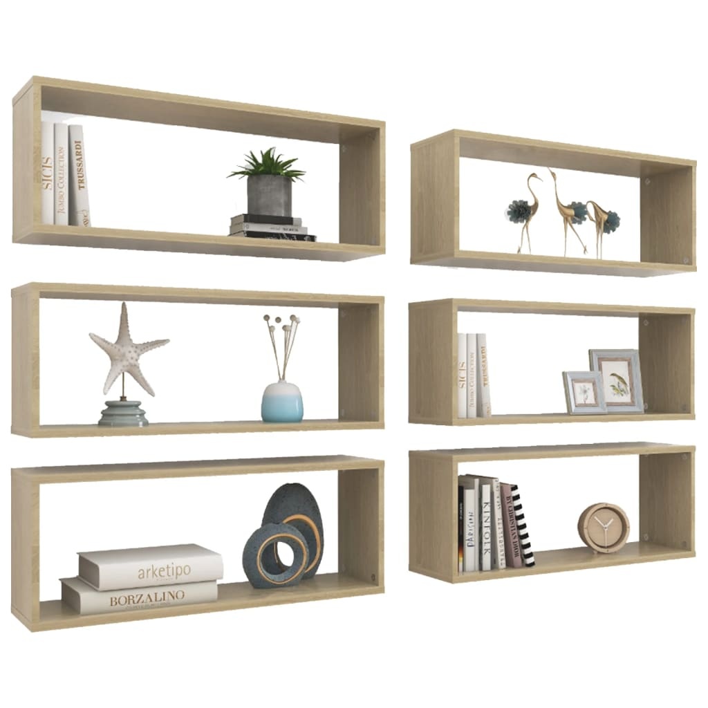 VidaXL Wandschappen kubus 6 st 60x15x23 cm bewerkt hout sonoma eiken