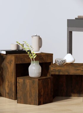 VidaXL 3-delige Tafeltjesset bewerkt hout gerookt eikenkleurig