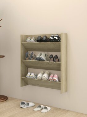 VidaXL Wandschoenenkast 80x18x90 cm bewerkt hout sonoma eikenkleur
