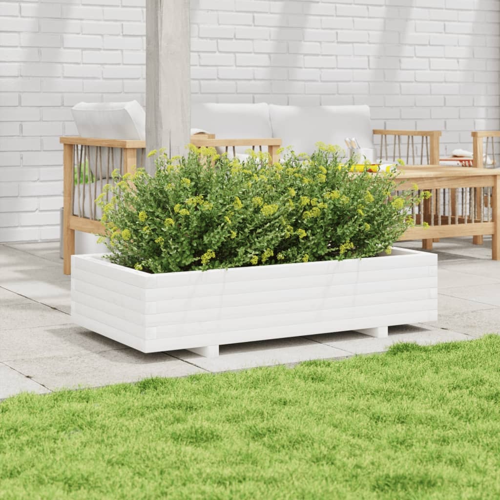 VidaXL Plantenbak 110x60x26,5 cm massief grenenhout wit
