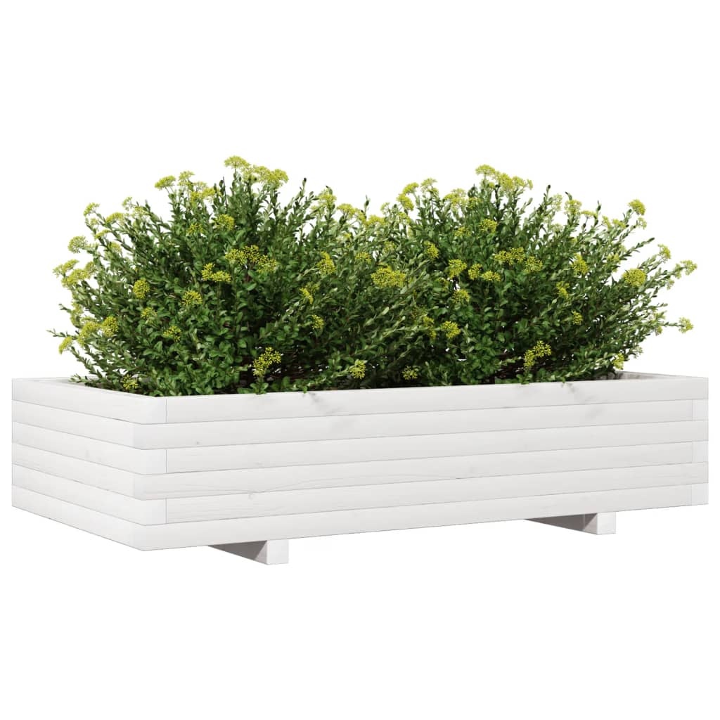 VidaXL Plantenbak 110x60x26,5 cm massief grenenhout wit