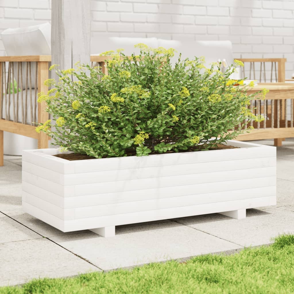 VidaXL Plantenbak 90x40x26,5 cm massief grenenhout wit