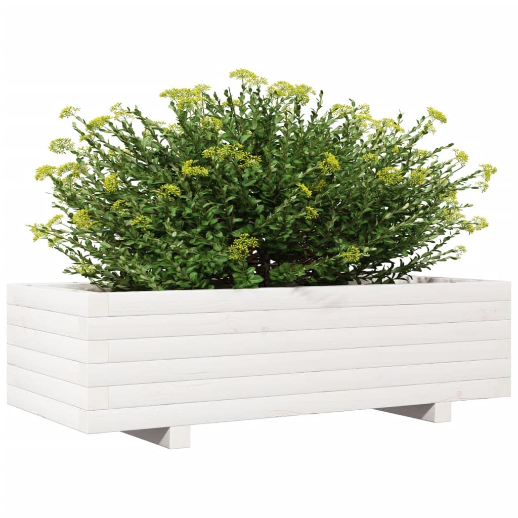 VidaXL Plantenbak 90x40x26,5 cm massief grenenhout wit