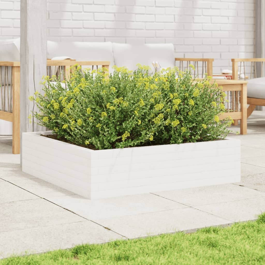 VidaXL Plantenbak 90x90x23 cm massief grenenhout wit