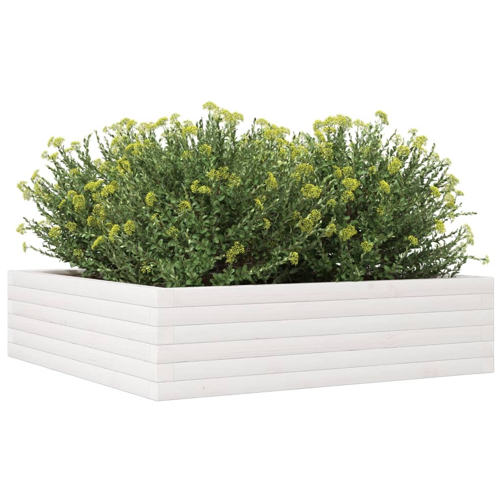 VidaXL Plantenbak 90x90x23 cm massief grenenhout wit