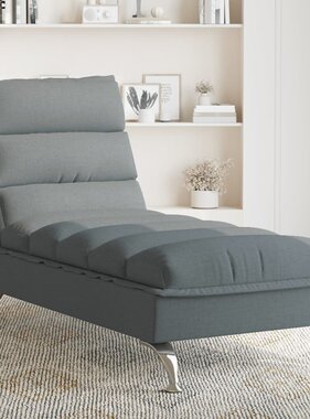 vidaXL Massage chaise longue met kussens stof donkergrijs