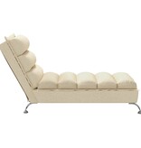 vidaXL Chaise longue met kussens stof crèmekleurig