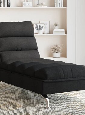 vidaXL Chaise longue met kussens stof zwart