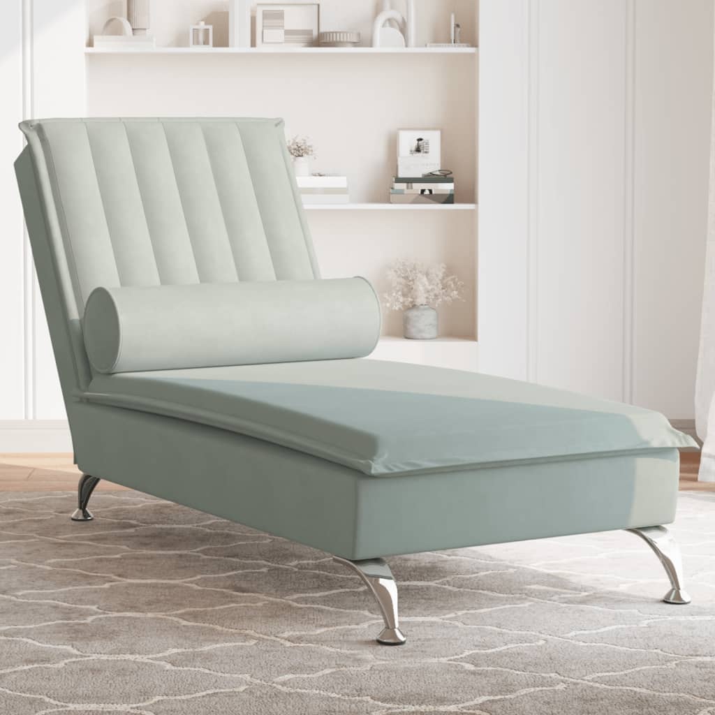 vidaXL Massage chaise longue met bolster fluweel lichtgrijs