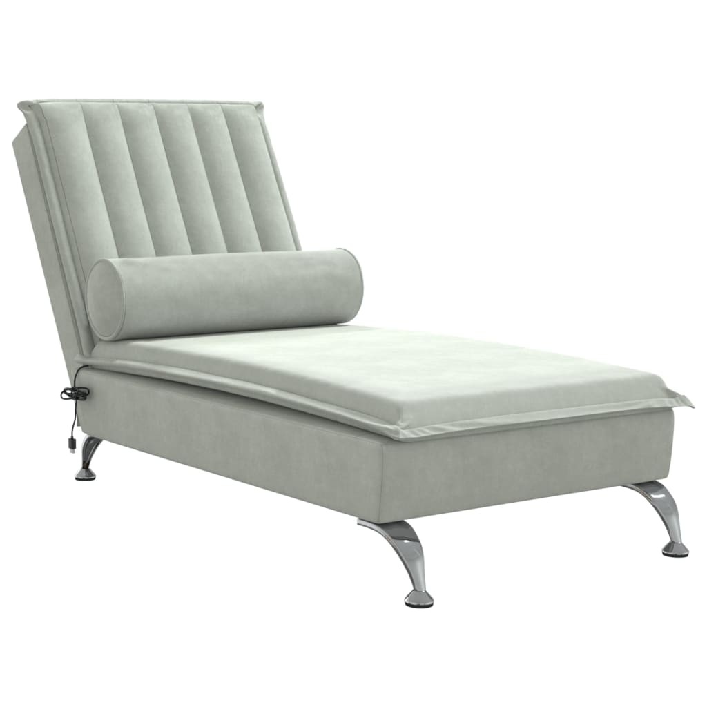 vidaXL Massage chaise longue met bolster fluweel lichtgrijs