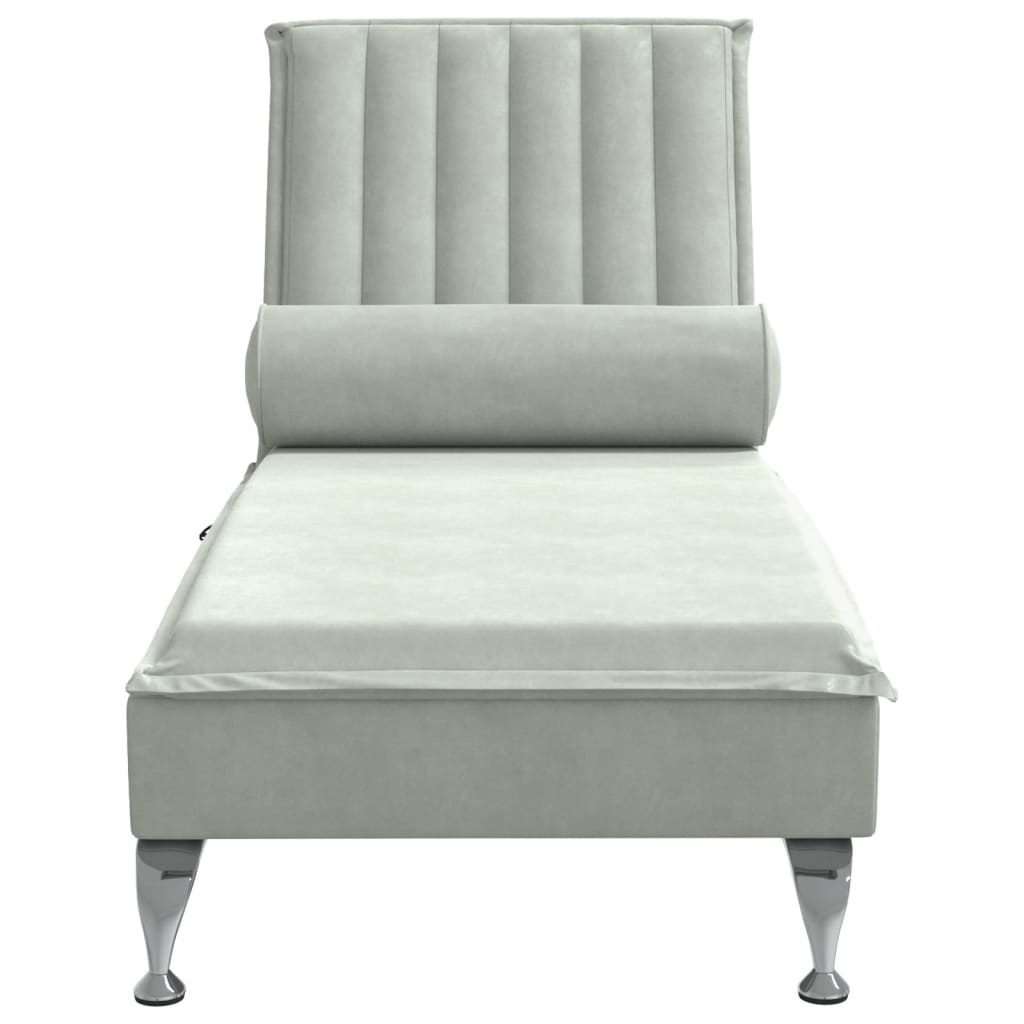 vidaXL Massage chaise longue met bolster fluweel lichtgrijs