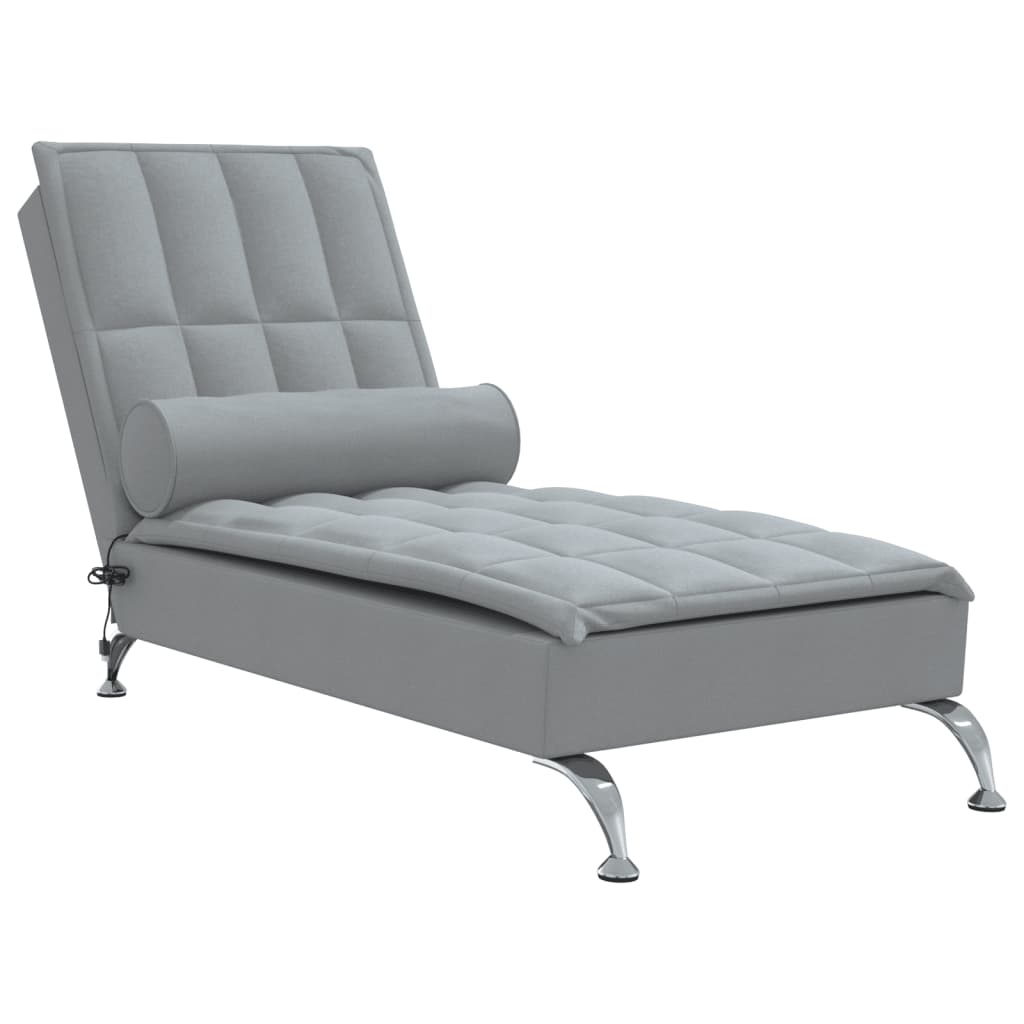 vidaXL Massage chaise longue met bolster stof lichtgrijs