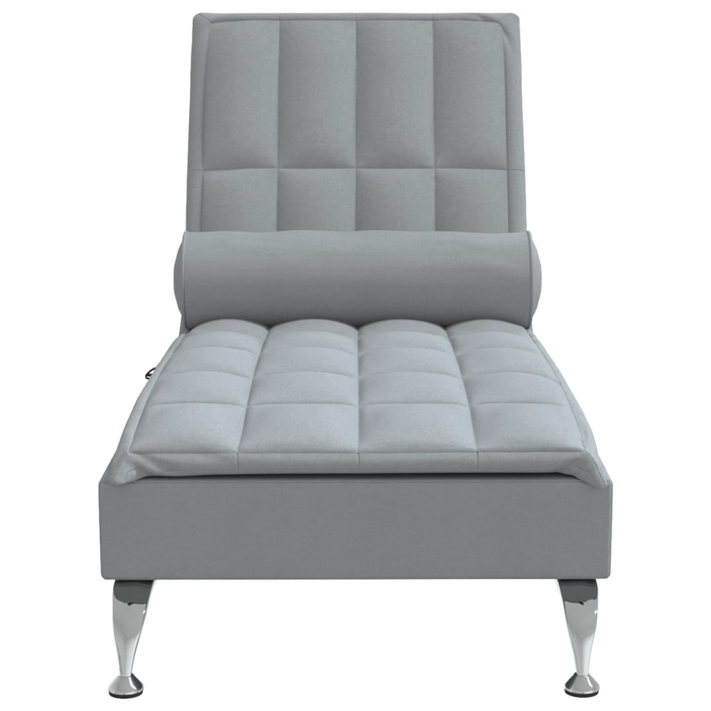 vidaXL Massage chaise longue met bolster stof lichtgrijs