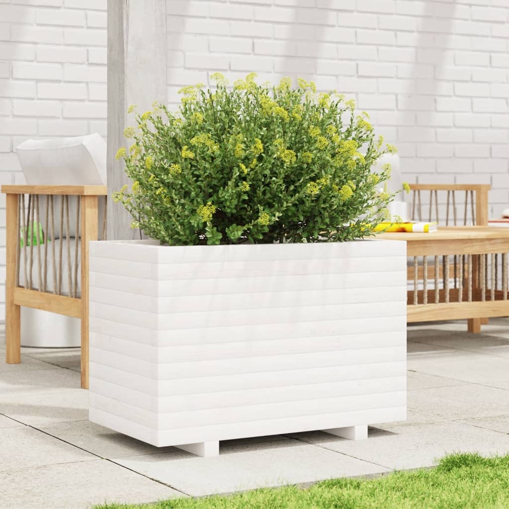 VidaXL Plantenbak 70x40x49,5 cm massief grenenhout wit