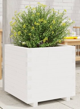 VidaXL Plantenbak 50x50x49,5 cm massief grenenhout wit