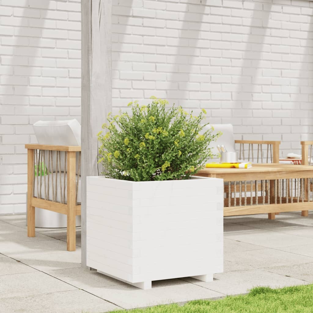VidaXL Plantenbak 50x50x49,5 cm massief grenenhout wit