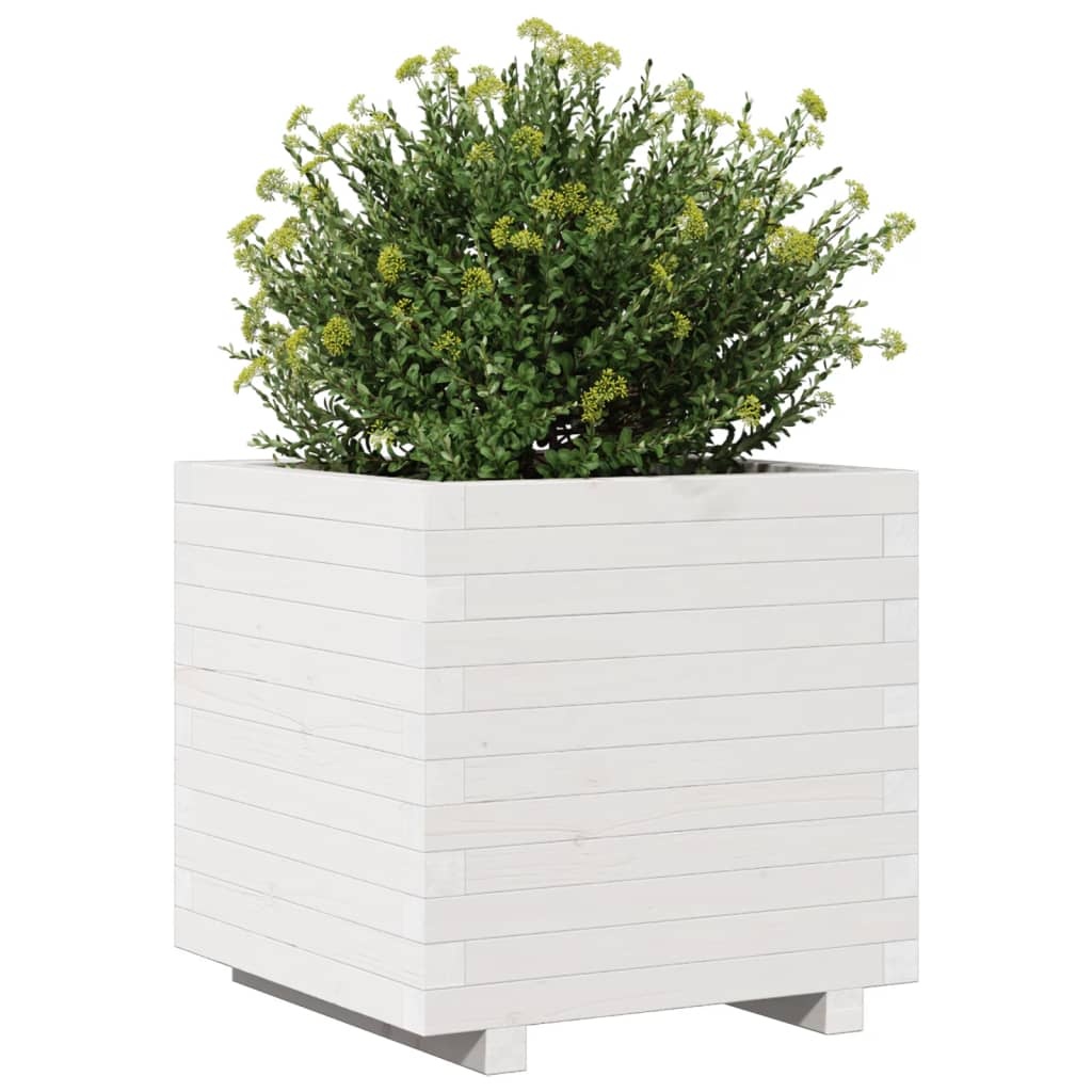VidaXL Plantenbak 50x50x49,5 cm massief grenenhout wit