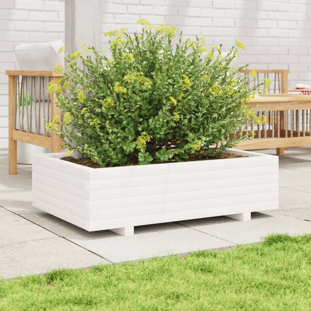 VidaXL Plantenbak 90x60x26,5 cm massief grenenhout wit