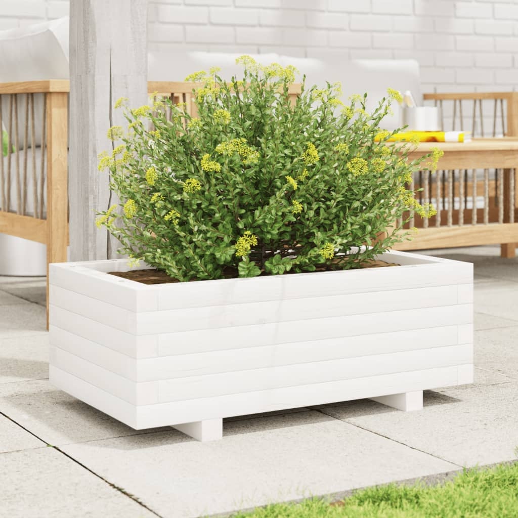 VidaXL Plantenbak 70x40x26,5 cm massief grenenhout wit
