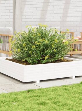 VidaXL Plantenbak 110x110x26,5 cm massief grenenhout wit
