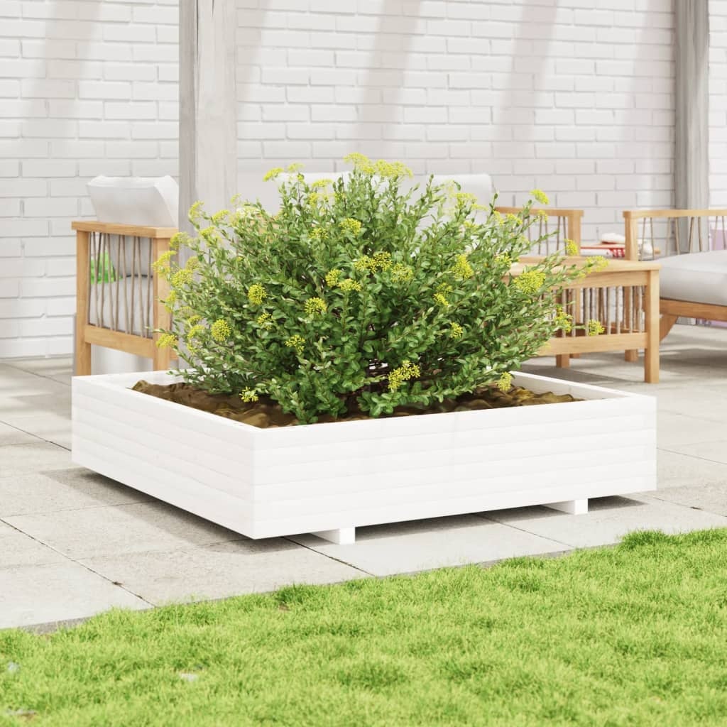 VidaXL Plantenbak 110x110x26,5 cm massief grenenhout wit