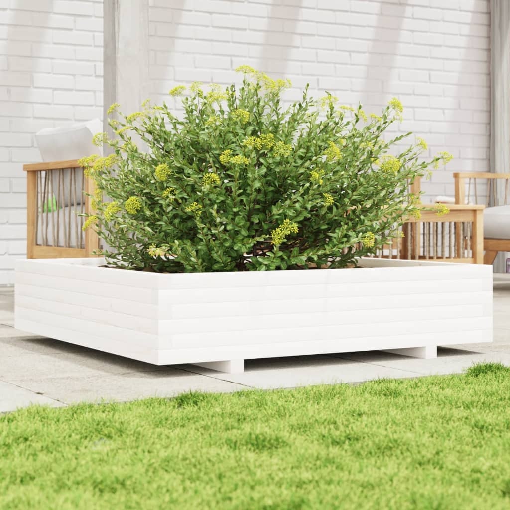 VidaXL Plantenbak 110x110x26,5 cm massief grenenhout wit