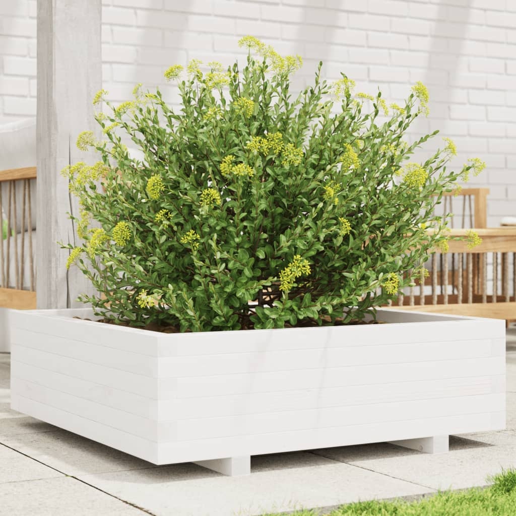 VidaXL Plantenbak 80x80x26,5 cm massief grenenhout wit
