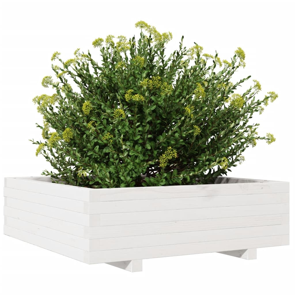 VidaXL Plantenbak 80x80x26,5 cm massief grenenhout wit