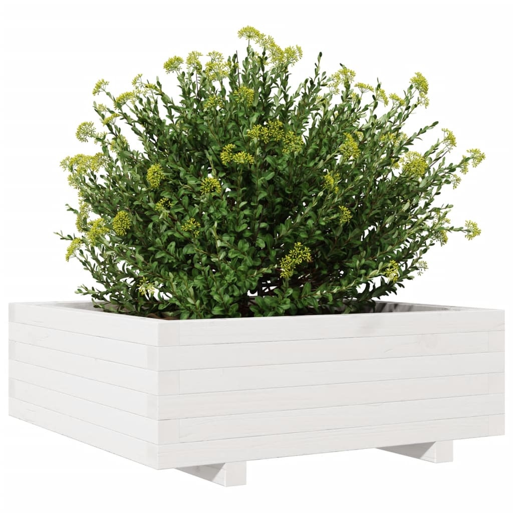 VidaXL Plantenbak 70x70x26,5 cm massief grenenhout wit