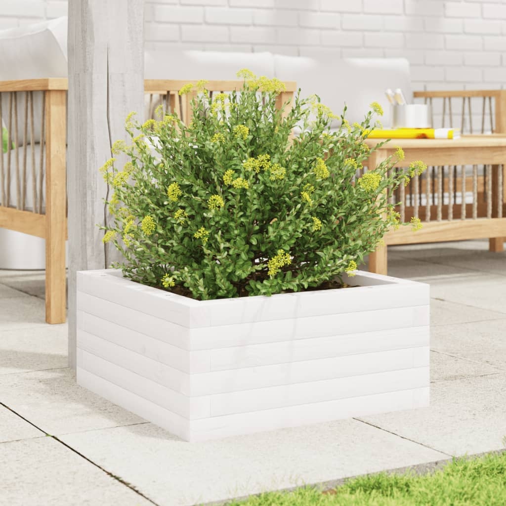 VidaXL Plantenbak 50x50x23 cm massief grenenhout wit