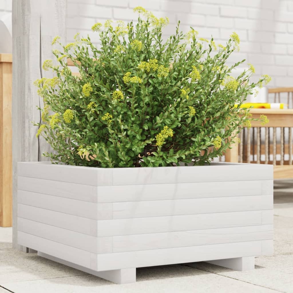 VidaXL Plantenbak 50x50x26,5 cm massief grenenhout wit