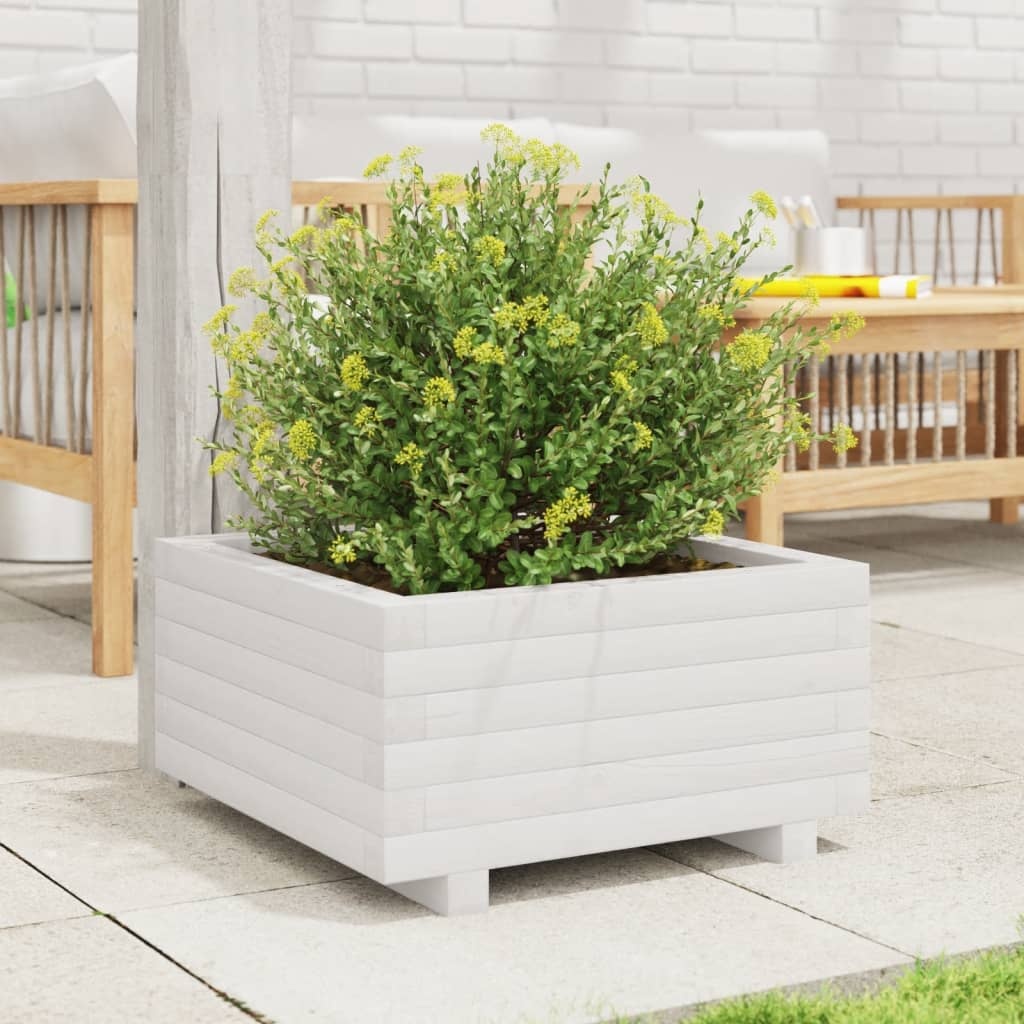 VidaXL Plantenbak 50x50x26,5 cm massief grenenhout wit